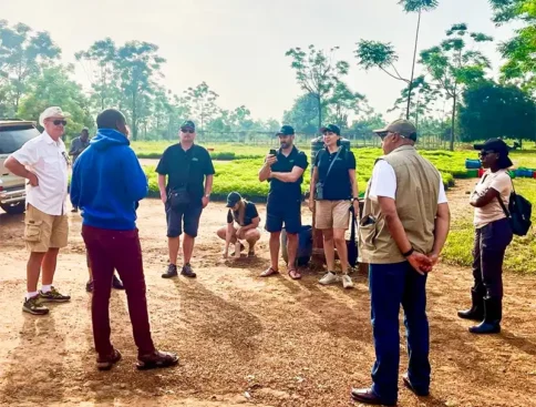 The visitors from Sweden and Kenya are being welcomed to our nursery in Dokolo. Photo TPS